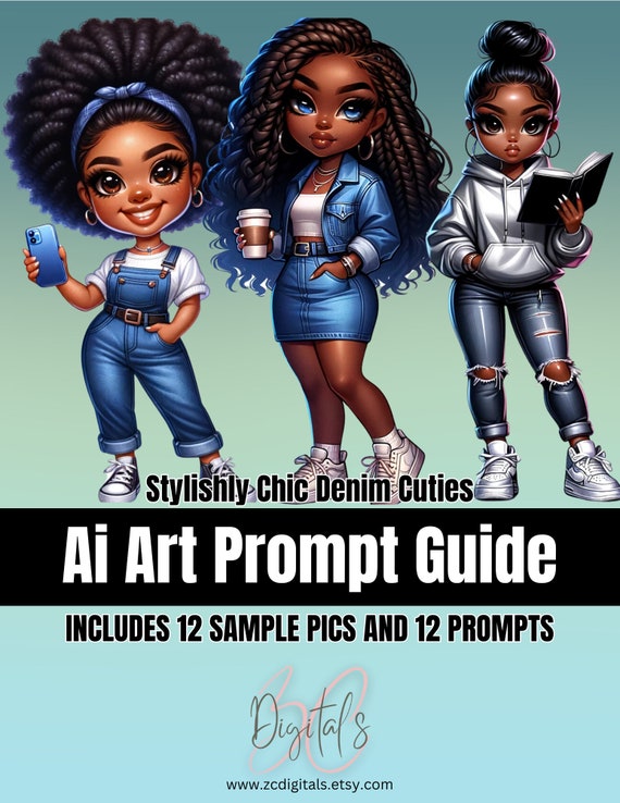 Stylishly Chic Denim Chibi Doll | Dall-E Prompt Guide| Digital Download