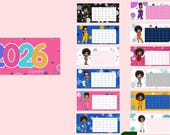 Jazzy Girl 2026 Desk Calendar | Editable Canva Template 11x5 | Printable Desktop Planner for Personal & Commercial Use