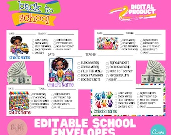 Editable School Money Envelopes for Parents – Digital Back to School Printable for Lunch, Field Trips, Book Fair – Canva Template