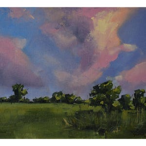 Original Oil Painting Landscape, pink clouds, impressionist oil, sunrise landscape ( 25 cm X 30 cm ) - Twilight Serenity