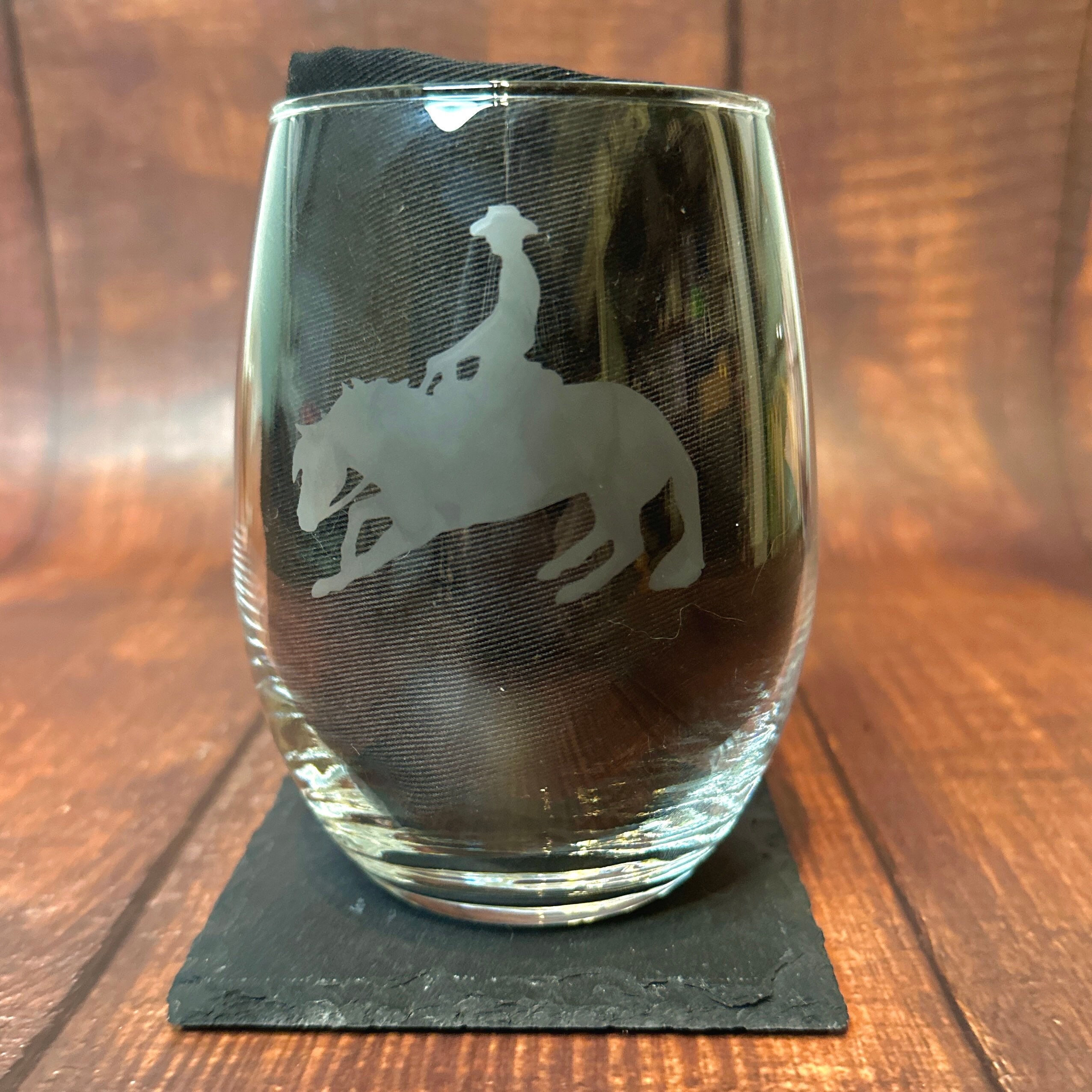 Horse Discipline Etched Stemless Wine Glass Horse Wine Glass Horse