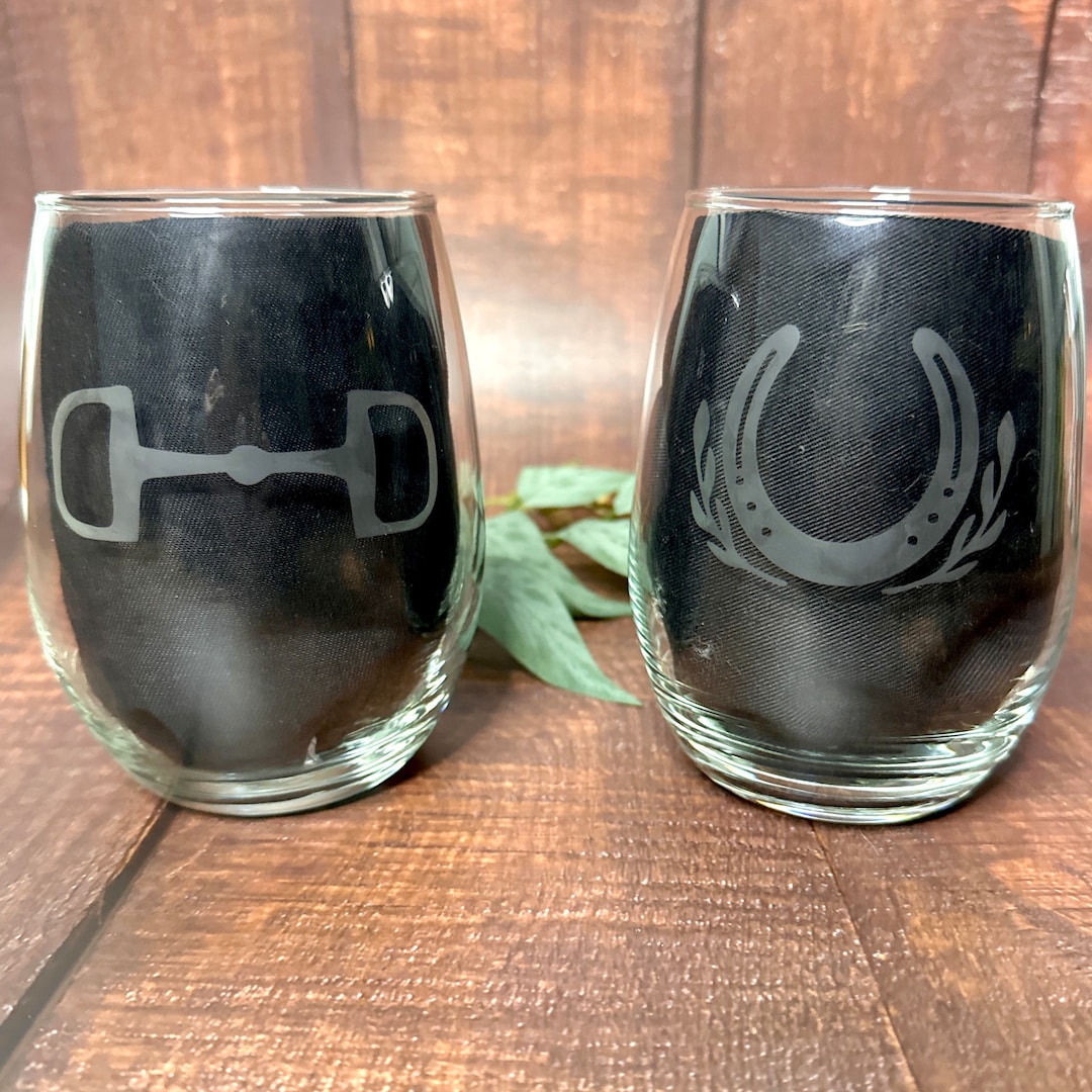 Horse Themed Etched Stemless Wine Glass Horse Wine Glass Horse Etsy