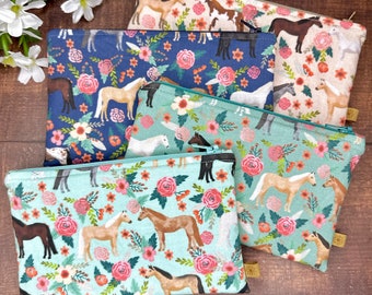 Handmade Cosmetic Floral Horse Makeup Bag Cotton Zipper Travel Pouch Pencil Case Gifts for Girls