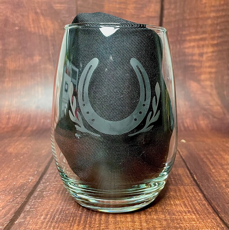 Horse Themed Etched Stemless Wine Glass Horse Wine Glass Horse Etsy