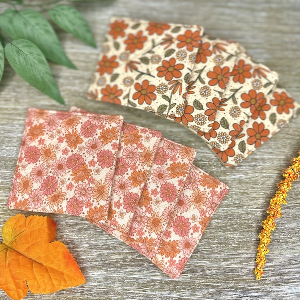 Fall Coaster Quilted Fabric coaster Halloween Set of 4 Floral Decor Flower Tea Coffee Drink set Decor Gifts for her home decor gifts for her