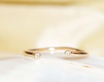 14k Gold Open Cuff Diamond Ring / Stackable Ring / Dainty Ring / Natural Diamond Ring / Stacking Ring / Open Ring / Thin Ring / Solid Gold