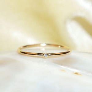 14k Gold Diamond Solitaire Ring / Stackable Diamond Ring / Solid Gold Ring / Diamond Wedding Ring / Tiny Diamond Ring / Stacking Ring
