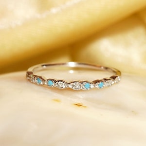 14k Gold Art Deco Turquoise and Diamond Ring / Wedding Ring / Stackable ...