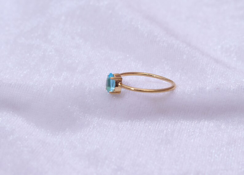 Blue Topaz Ring / 14k Gold Topaz Wedding Ring / Anniversary Ring / Pear Topaz Ring / Stacking Ring / Dainty Ring / Prong Set Ring / minimal image 7
