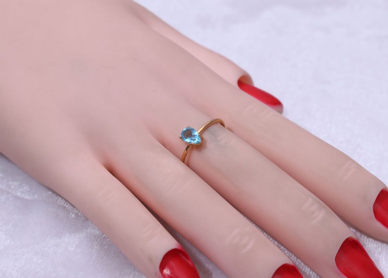 Blue Topaz Ring / 14k Gold Topaz Wedding Ring / Anniversary Ring / Pear Topaz Ring / Stacking Ring / Dainty Ring / Prong Set Ring / minimal image 2