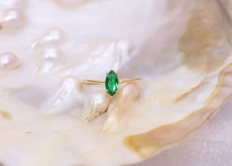 Marquise Emerald Ring / 14K Gold Emerald Ring / Emerald Jewelry / Gift for Her / May Birthstone/ Wedding Ring / Engagement Ring / Prong Set image 5