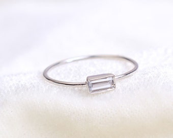 Baguette Ring / Diamond Baguette Ring / 14k White Gold Ring / Stackable  Ring / Solid Gold Ring / Diamond Ring / Wedding Ring /Stacking Ring