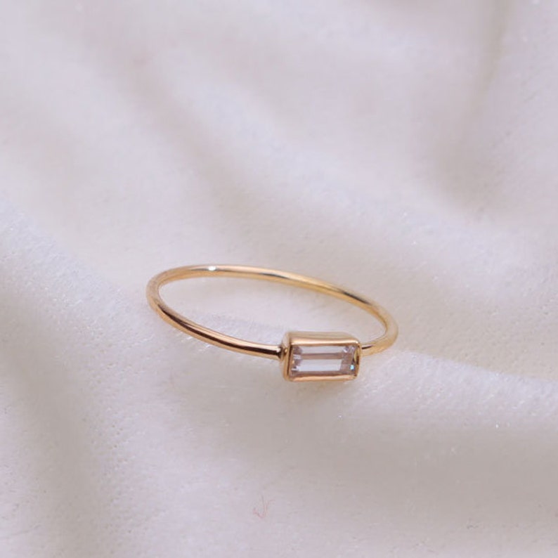 Baguette Ring / Diamond Baguette Ring / 14k Yellow Gold Ring / Stackable Ring / Solid Gold Ring / Diamond Ring / Wedding Ring / Stacking image 4