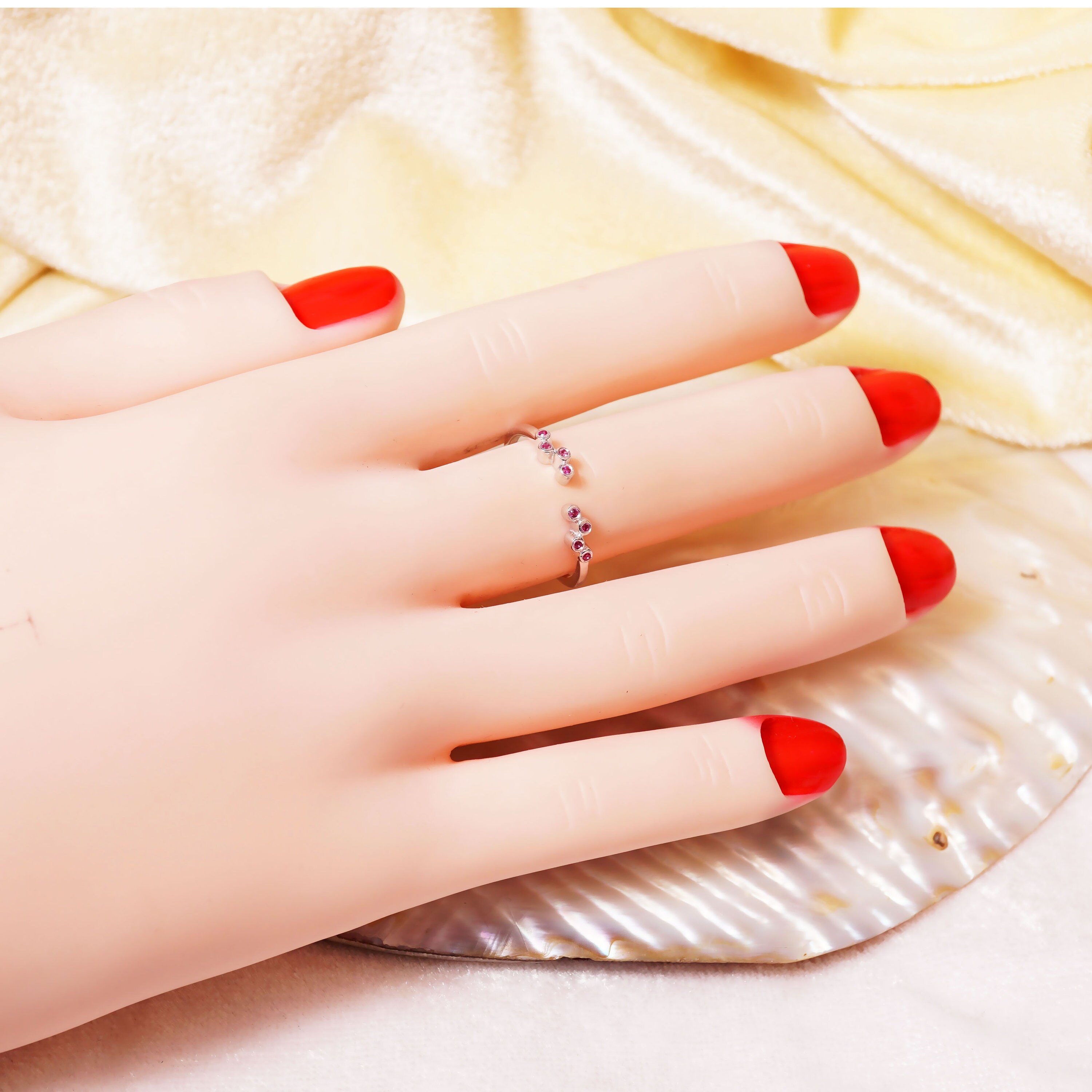 14k Gold Open Cuff Ruby Ring / Stackable Ring / Dainty Ring / | Etsy