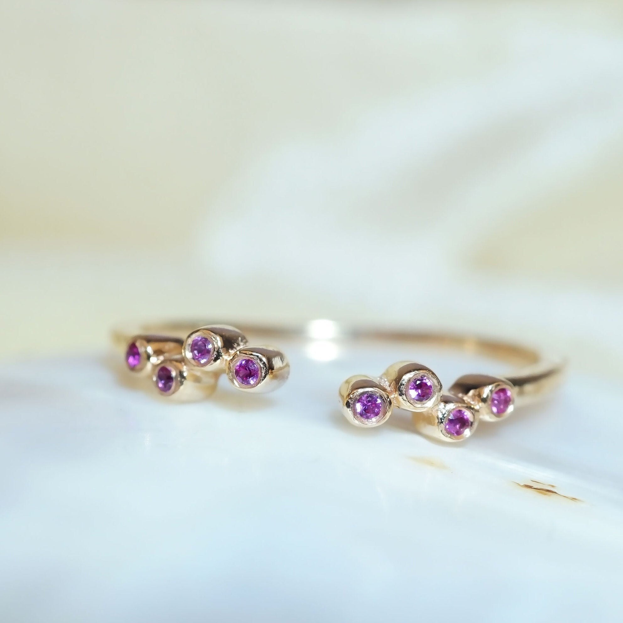 14k Gold Open Cuff Ruby Ring / Stackable Ring / July | Etsy