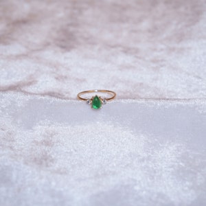 Pear Emerald Ring / 14K Gold Emerald and Diamond Birthstone Ring / Emerald Jewelry / Gift for Her / May Birthstone Ring / Wedding Ring image 6