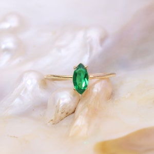 Marquise Emerald Ring / 14K Gold Emerald Ring / Emerald Jewelry / Gift for Her / May Birthstone/ Wedding Ring / Engagement Ring / Prong Set image 1