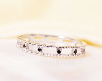 14k Gold Art Deco Black Diamond Wedding Ring / Stackable Diamond Ring / Solid Gold Ring / Wedding Ring/ Engagement Band / Black Diamond Band