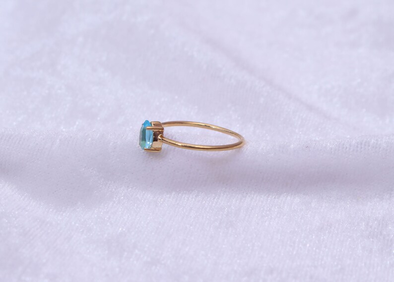 Blue Topaz Ring / 14k Gold Topaz Wedding Ring / Anniversary Ring / Pear Topaz Ring / Stacking Ring / Dainty Ring / Prong Set Ring / minimal image 5