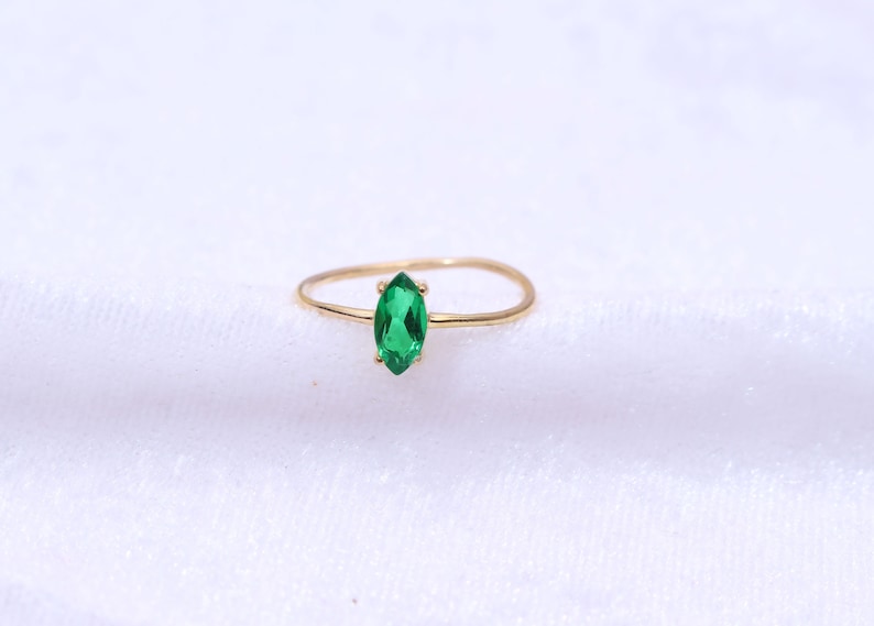 Marquise Emerald Ring / 14K Gold Emerald Ring / Emerald Jewelry / Gift for Her / May Birthstone/ Wedding Ring / Engagement Ring / Prong Set image 7