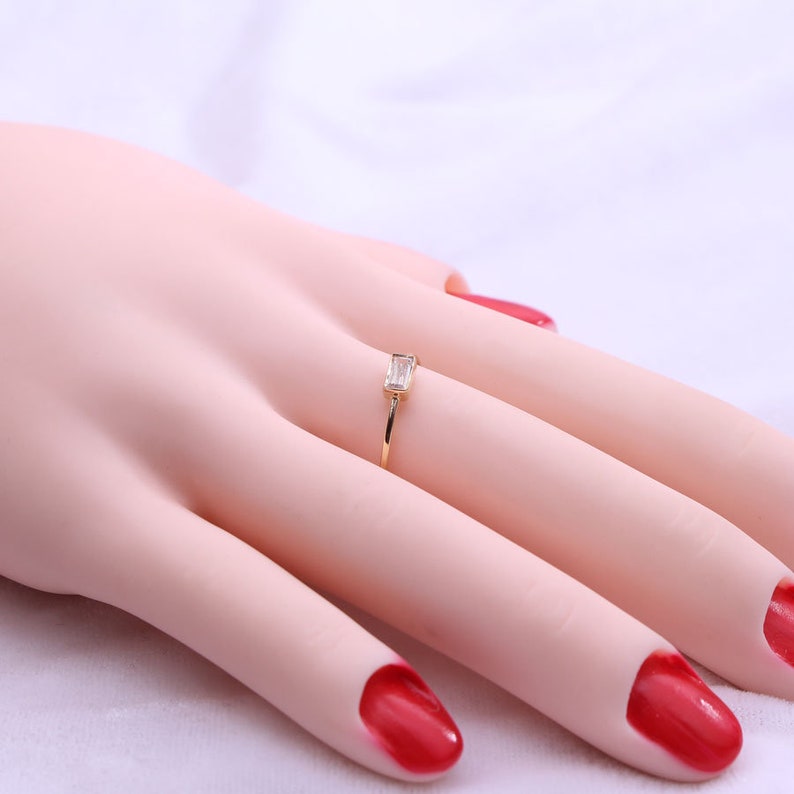 Baguette Ring / Diamond Baguette Ring / 14k Yellow Gold Ring / Stackable Ring / Solid Gold Ring / Diamond Ring / Wedding Ring / Stacking image 8