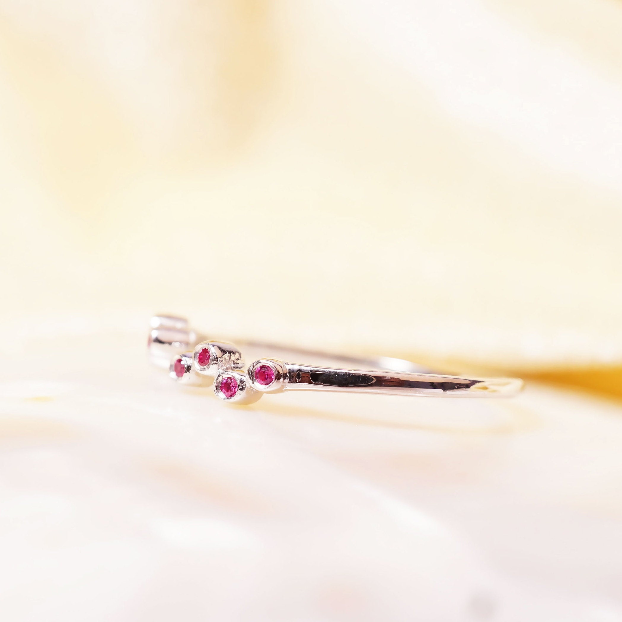 14k Gold Open Cuff Ruby Ring / Stackable Ring / Dainty Ring / | Etsy