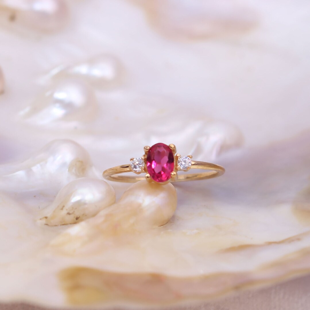 Ruby and Diamond Ring / 14k Gold Diamond and Ruby Wedding Ring