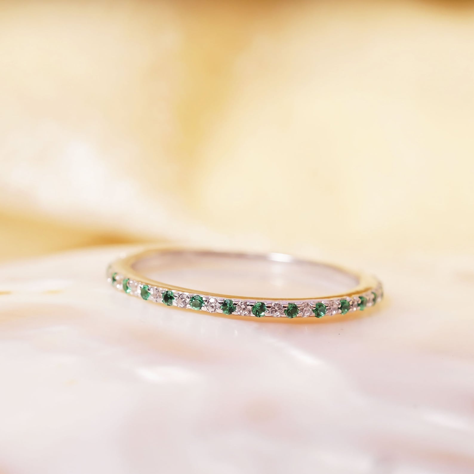 Emerald and Diamond Eternity Band / 14k Yellow Gold Micro Pave Etsy