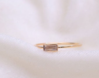 Baguette Ring / Diamond Baguette Ring / 14k Yellow Gold Ring / Stackable  Ring / Solid Gold Ring / Diamond Ring / Wedding Ring / Stacking