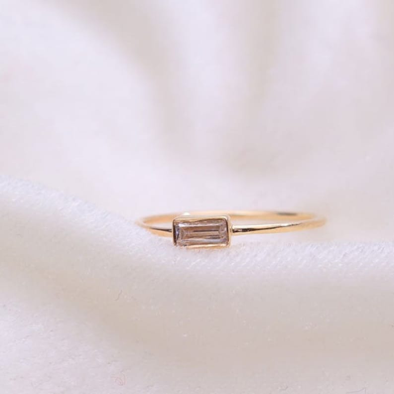 Baguette Ring / Diamond Baguette Ring / 14k Yellow Gold Ring / Stackable Ring / Solid Gold Ring / Diamond Ring / Wedding Ring / Stacking image 1