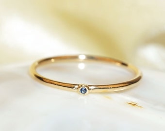 14k Gold Sapphire Solitaire Ring / Stackable Sapphire Ring / Solid Gold Ring / Wedding Ring / Tiny Sapphire Ring / Stacking Ring/ Stack Ring