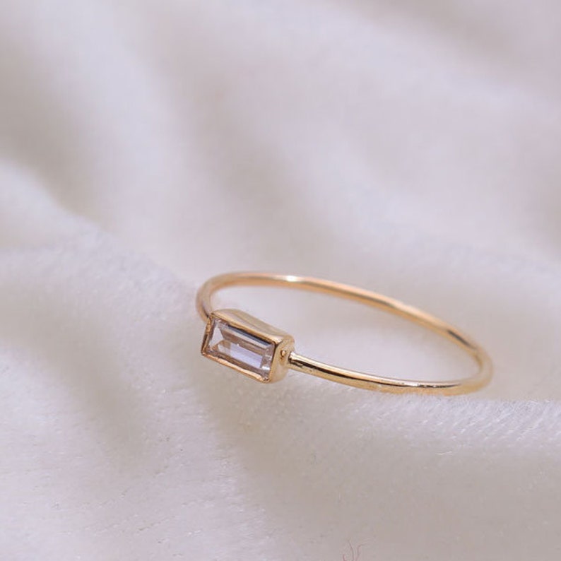 Baguette Ring / Diamond Baguette Ring / 14k Yellow Gold Ring / Stackable Ring / Solid Gold Ring / Diamond Ring / Wedding Ring / Stacking image 5