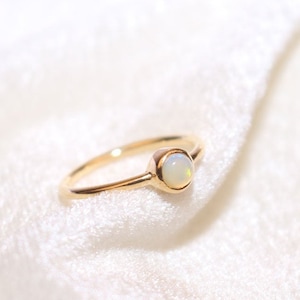 Opal Ring / Round Cut Opal  Ring In 14k Solid Gold / Stackable Opal Ring / Natural Opal / October Birthstone Ring / Wedding Ring / Stacking