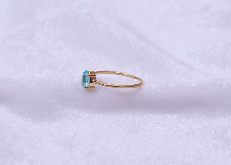 Blue Topaz Ring / 14k Gold Topaz Wedding Ring / Anniversary Ring / Pear Topaz Ring / Stacking Ring / Dainty Ring / Prong Set Ring / minimal image 8