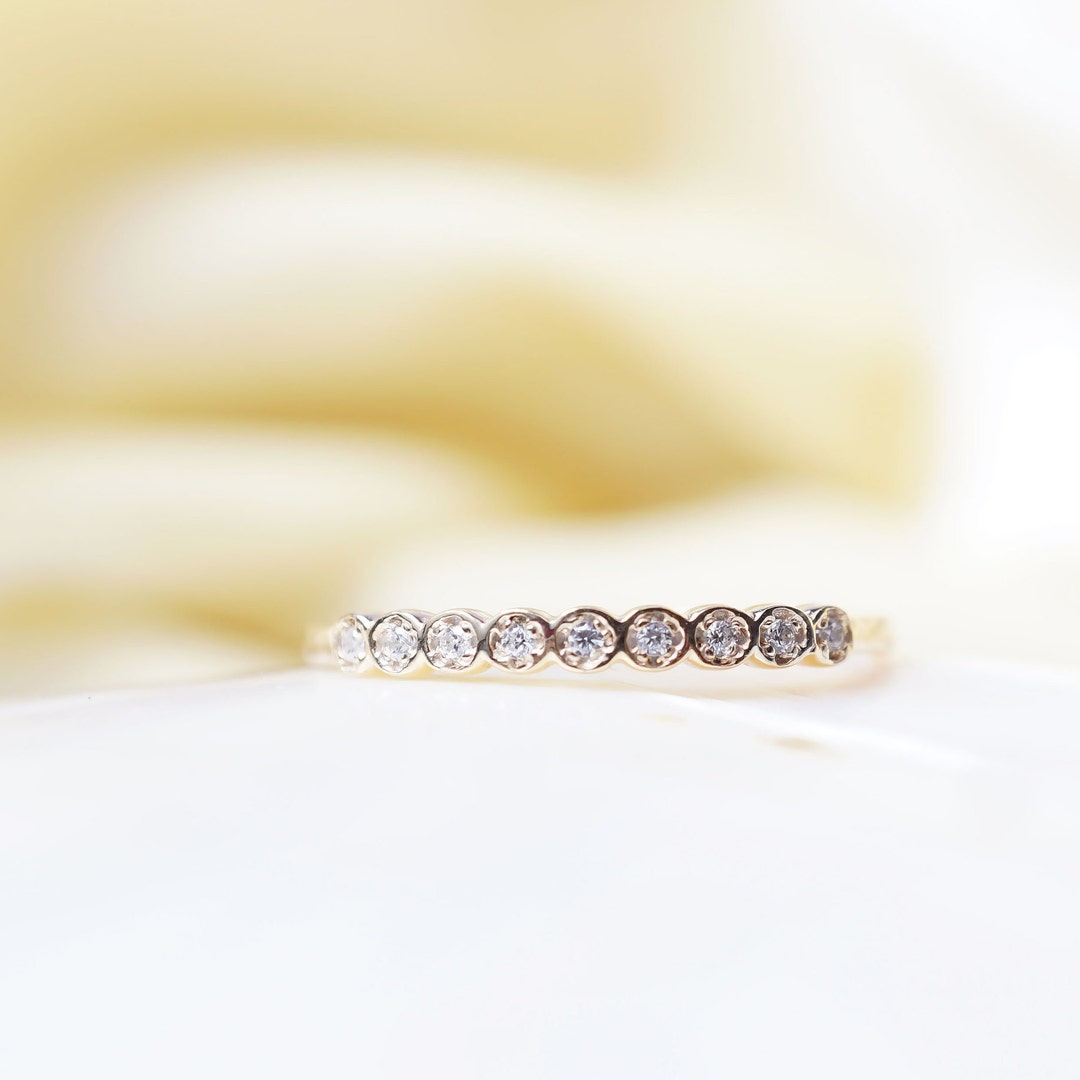 14k Gold Art Deco Diamond Half Eternity Womens Wedding Ring / Stackable ...