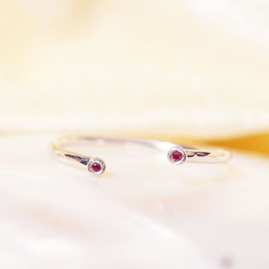14k Gold Open Cuff Ruby Ring / Stackable Ring / Dainty Ring / Natural ...