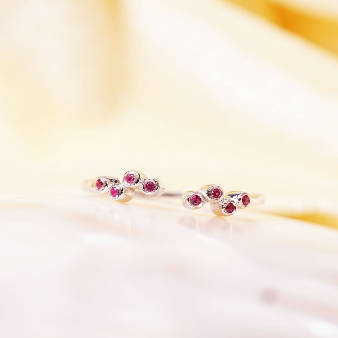 14k Gold Open Cuff Ruby Ring / Stackable Ring / Dainty Ring / Natural ...