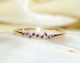 Dainty Amethyst Ring / Amethyst Cluster Ring / 14k Gold Amethyst Ring / Genuine Amethyst Ring / Natural Amethyst Jewelry / Stacking Ring /
