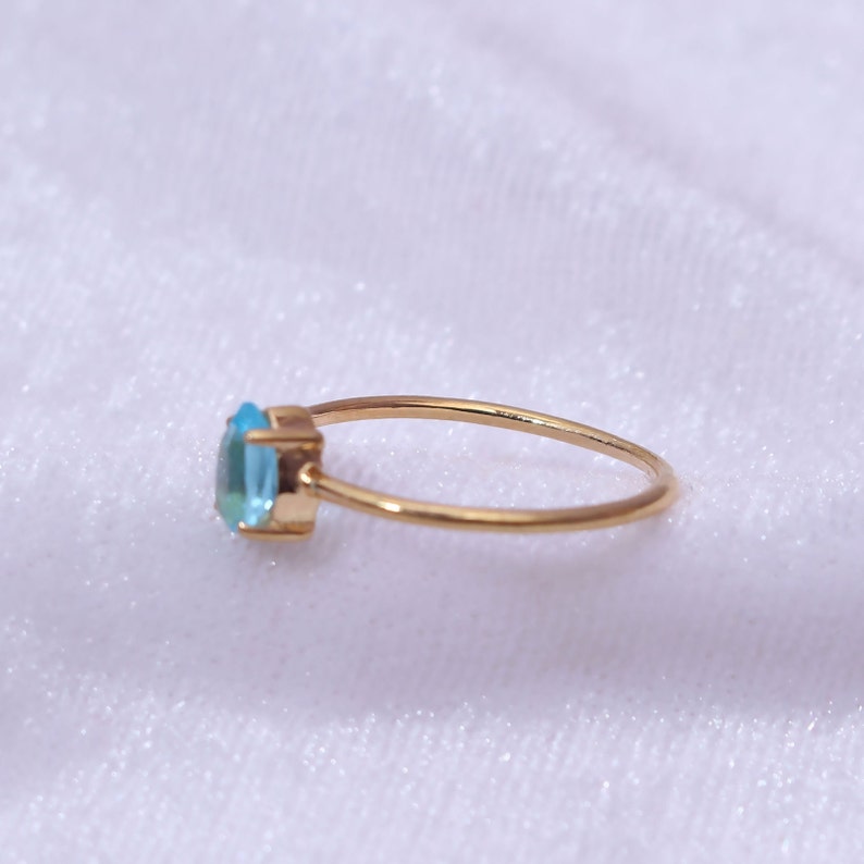 Blue Topaz Ring / 14k Gold Topaz Wedding Ring / Anniversary Ring / Pear Topaz Ring / Stacking Ring / Dainty Ring / Prong Set Ring / minimal image 4