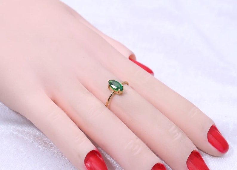 Marquise Emerald Ring / 14K Gold Emerald Ring / Emerald Jewelry / Gift for Her / May Birthstone/ Wedding Ring / Engagement Ring / Prong Set image 2