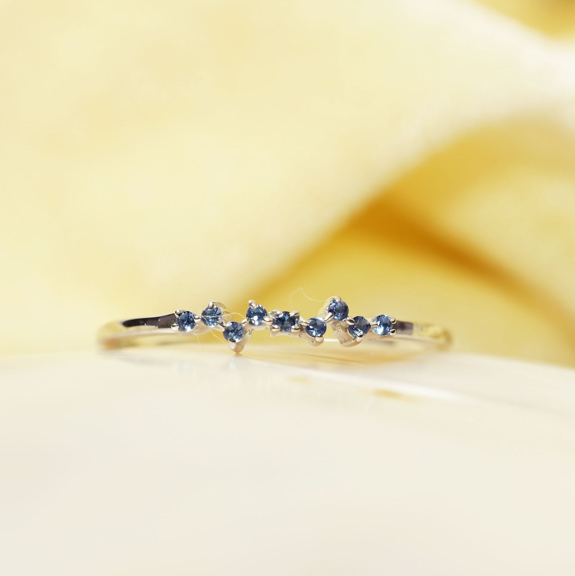 Dainty Sapphire Ring / Cluster Ring / 14k Gold Sapphire Ring / Etsy