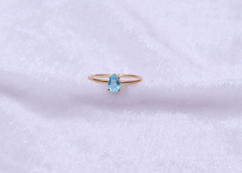 Blue Topaz Ring / 14k Gold Topaz Wedding Ring / Anniversary Ring / Pear Topaz Ring / Stacking Ring / Dainty Ring / Prong Set Ring / minimal image 6