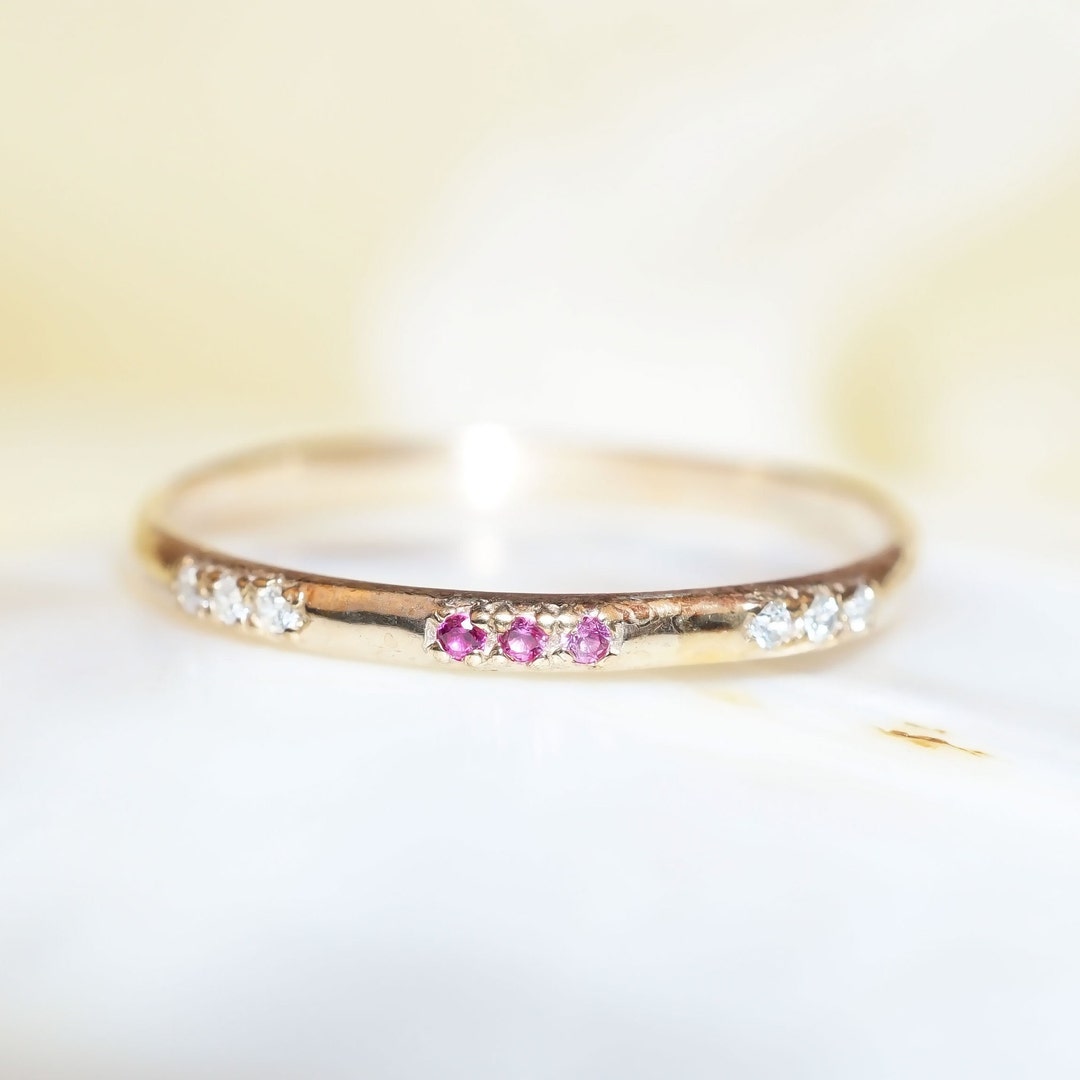 handmade ruby stone stacking ring delicate... 14k Gold Art Deco Ruby and Diamond Ring / Wedding Ring / Stackable Ring ...