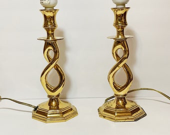 Mid Century Modern Brass Lamp Set 2 / Twisted Brass Lamps