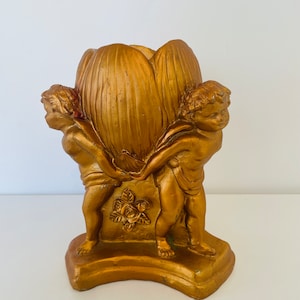 Vintage Gold Cherub Candle Holder / Angel Figurine Candle Holder