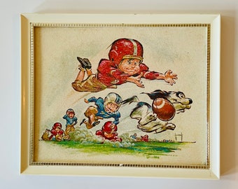 Vintage Little Boy Football Player Wall Art / Boy Room Wall Decor