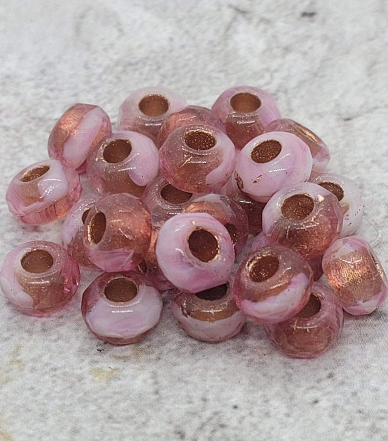 Beret w Copper Lining Large Hole Czech Glass Fire Polished Roller Beads 6x9mm ~ 10 Pcs