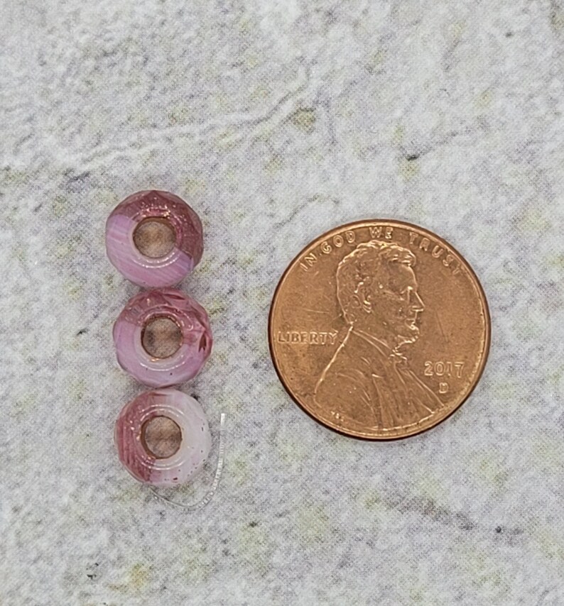 Beret w Copper Lining Large Hole Czech Glass Fire Polished Roller Beads 6x9mm ~ 10 Pcs