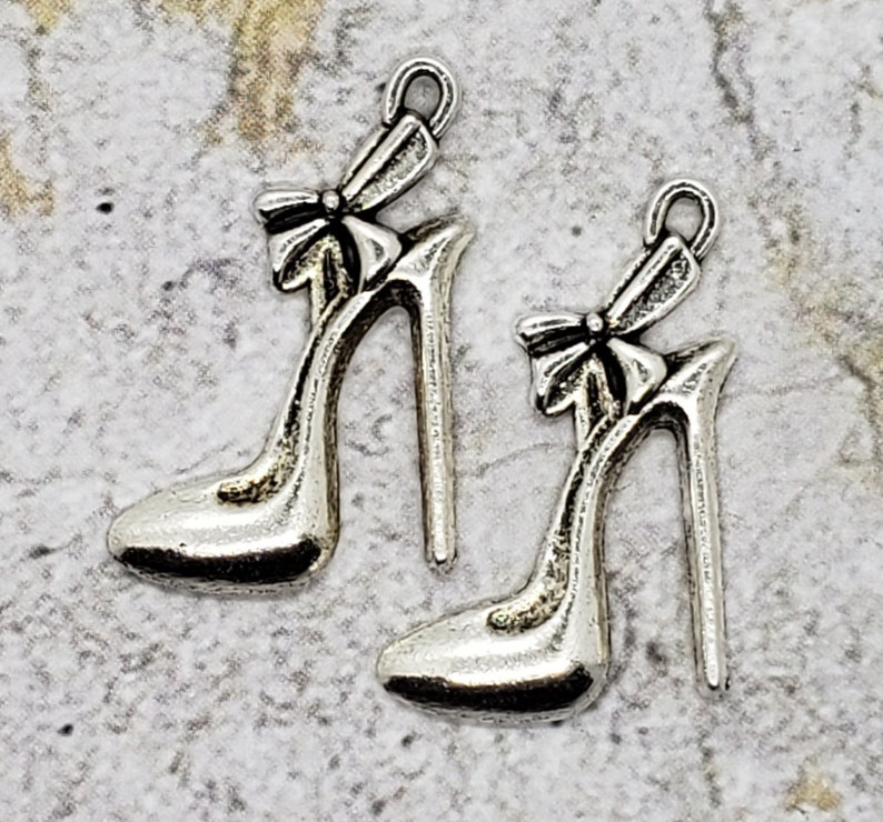 2 Pcs ~ Silver Stilletto Charms 27x18mm ~ 2mm Loop