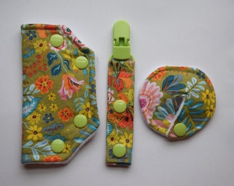 Green Floral Tubie Set | Tubie Clip | Tubie Pad | Feeding Tube Pad | G-Tube Pad | GJ Tube Pad | Port Cover